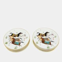 Hermes White Cheval d’Orient  Printed Porcelain Dessert Plates Set of 10