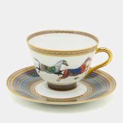 Hermes Cheval d'Orient Printed Porcelain Teacup & Saucer Set of 11