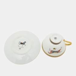 Hermes Cheval d'Orient Printed Porcelain Teacup & Saucer Set of 11