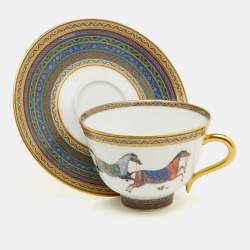 Hermes Cheval d'Orient Printed Porcelain Teacup & Saucer Set of 11