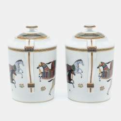 Hermès White Cheval d’Orient Printed Porcelain Teapots Set of 2