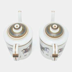 Hermès White Cheval d’Orient Printed Porcelain Teapots Set of 2