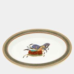 Hermès Cheval d’Orient White Printed Porcelain Vegetable Dish 