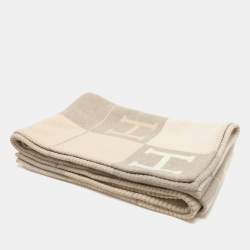 Hermès Beige Merino Wool and Cashmere Avalon Throw Blanket