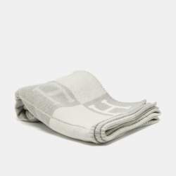 Hermes Ecru / Gris Clair Merino Wool Blend Avalon III Throw Blanket