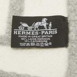 Hermes Ecru / Gris Clair Merino Wool Blend Avalon III Throw Blanket