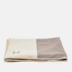 Hermès Beige/Grey Wool H Casaque Throw Blanket