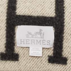 Hermès Écru / Gris Foncé Wool Avalon Throw Blanket