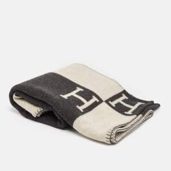 Hermès Écru / Gris Foncé Wool Avalon Throw Blanket