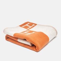 Hermes Orange/Cream Avalon Wool Throw Blanket