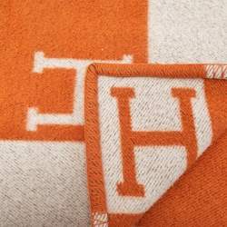 Hermes Orange/Cream Avalon Wool Throw Blanket