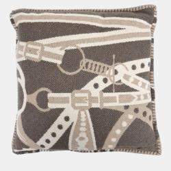 Pre Owned Hermes Beige Wool Cushion