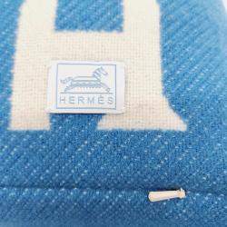 Pre Owned Hermes Avalon Blue, White Wool Cushion