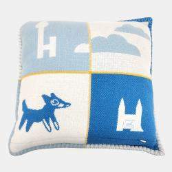 Pre Owned Hermes Avalon Blue, White Wool Cushion