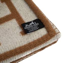 Hermes Ecru & Camel Merino Wool Avalon Throw Blanket