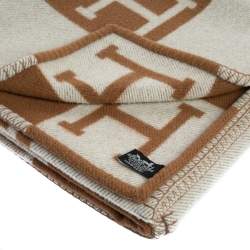 Hermes Ecru & Camel Merino Wool Avalon Throw Blanket