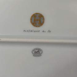 Hermes White and Gold Mosaique au 24 Small Oval Platter