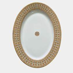 Hermes White and Gold Mosaique au 24 Small Oval Platter