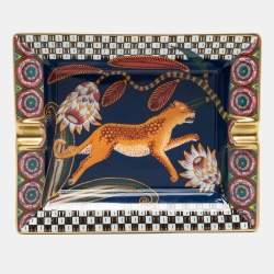 Hermès Fauve Gold Trim Savana Dance Porcelain Ashtray