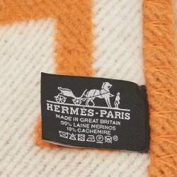 Hermes Orange/Cream Avalon Wool Throw Blanket