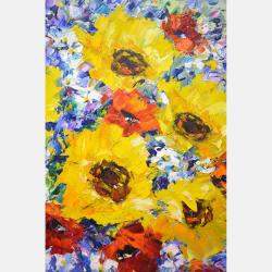 Poppies And Sunflowers By Iryna Kastsova, Belarus,2018 (80 X 80)