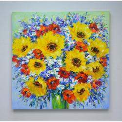 Poppies And Sunflowers By Iryna Kastsova, Belarus,2018 (80 X 80)