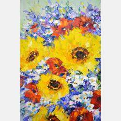 Poppies And Sunflowers By Iryna Kastsova, Belarus,2018 (80 X 80)