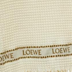 Loewe Ivory Logo Cotton Waffle Fringed Beach Towel 