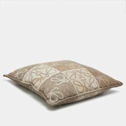 Pre Owned Loewe Beige Anagram Cushion Checkerboard Cushion 