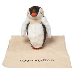 Louis Vuitton White Fluffy Fabric and Monogram Canvas Doudou Pingouin Ernest Toy