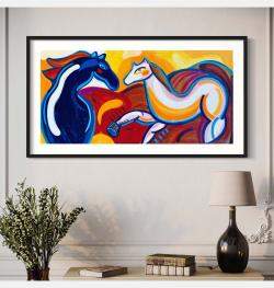 Horses In The Sunset By Mercedes Lagunas, Spain,2024 (55 X 110)