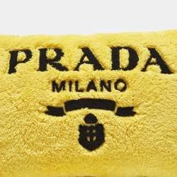 Pre Owned Prada Yellow Logo Embroidered Fleece Cushion 25 cm x 40 cm
