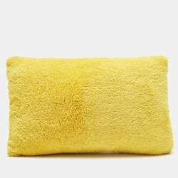 Pre Owned Prada Yellow Logo Embroidered Fleece Cushion 25 cm x 40 cm