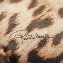 Roberto Cavalli Home Orange/Brown Leopard Print Satin Silk Cushion 41cm x 41cm