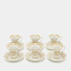 Rosenthal Meets Versace Gold/White Medusa Gala Espresso Cup and Saucer Set Of 6