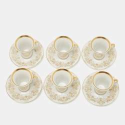 Rosenthal Meets Versace Gold/White Medusa Gala Espresso Cup and Saucer Set Of 6