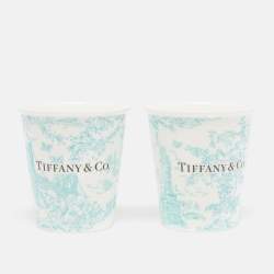 Tiffany & Co. Toile Fine Bone China White Coffee Cup Set of 2