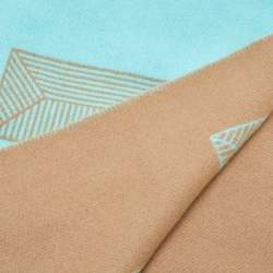 Tiffany & Co. Blue/Camel Brown Cashmere and Wool Reversible Color Block Blanket