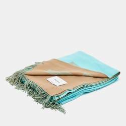 Tiffany & Co. Blue/Camel Brown Cashmere and Wool Reversible Color Block Blanket