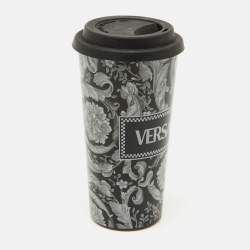 Pre Owned Versace Black & Gray Barocco Travel Mug