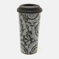 Pre Owned Versace Black & Gray Barocco Travel Mug