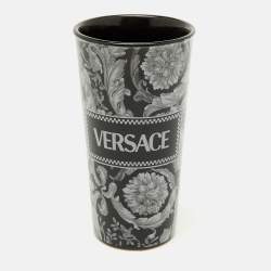 Pre Owned Versace Black & Gray Barocco Travel Mug