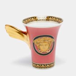 Versace x Rosenthal Light Red Porcelain Medusa Espresso Cup and Saucer