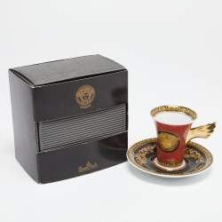 Versace x Rosenthal Light Red Porcelain Medusa Espresso Cup and Saucer
