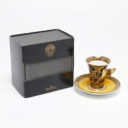 Pre Owned Versace x Rosenthal Black/Gold Porcelain Barocco Espresso Cup and Saucer