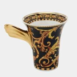 Pre Owned Versace x Rosenthal Black/Gold Porcelain Barocco Espresso Cup and Saucer
