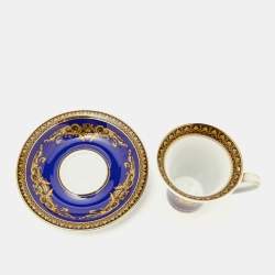 Pre Owned Versace x Rosenthal Blue Porcelain Medusa Tall Cup and Saucer
