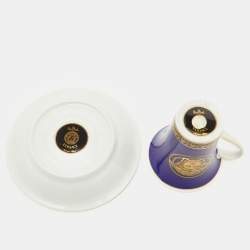 Pre Owned Versace x Rosenthal Blue Porcelain Medusa Tall Cup and Saucer