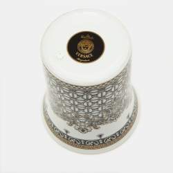 Rosenthal Meets Versace White & Black Margueterie Printed Porcelain Short Vase