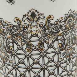 Rosenthal Meets Versace White & Black Margueterie Printed Porcelain Short Vase